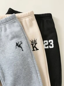 SHEIN 中性嬰兒男/女童、幼兒 3 件組秋冬保暖內裡加厚休閒時尚運動長褲多件套裝，嬰兒冬季下身褲 - 黑色 - 查看 3