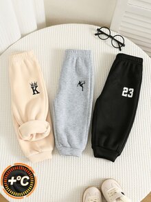 SHEIN 中性嬰兒男/女童、幼兒 3 件組秋冬保暖內裡加厚休閒時尚運動長褲多件套裝，嬰兒冬季下身褲 - 黑色 - 查看 6