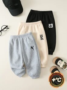 SHEIN 中性嬰兒男/女童、幼兒 3 件組秋冬保暖內裡加厚休閒時尚運動長褲多件套裝，嬰兒冬季下身褲 - 黑色 - 查看 7