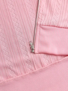 Sweetra Women's Long Sleeve Zip-Up Hooded Sweatshirt With Patchwork Fur Trim Vacation School Pink Checkered Fall Y2k Cute - Pink - View 5