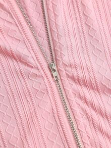 Sweetra Women's Long Sleeve Zip-Up Hooded Sweatshirt With Patchwork Fur Trim Vacation School Pink Checkered Fall Y2k Cute - Pink - View 4