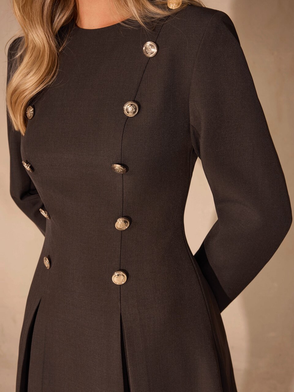 Enchnt Premium Fall Romantic Women's Elegant Brown Double-Breasted Metal Button Dress,Casual Dress,Work Outfits,Business Professional,Formal Wear