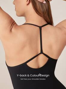 GLOWMODE 24" ButterFit Power Up Y-Back Jumpsuit Low Impact Yoga Pilates Daily Removable Cups - Black - View 4