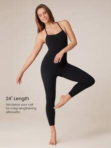GLOWMODE 24" ButterFit Power Up Y-Back Jumpsuit Low Impact Yoga Pilates Daily Removable Cups - Black - View 2