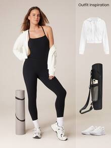 GLOWMODE 24" ButterFit Power Up Y-Back Jumpsuit Low Impact Yoga Pilates Daily Removable Cups - Black - View 8