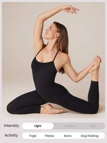 GLOWMODE 24" ButterFit Power Up Y-Back Jumpsuit Low Impact Yoga Pilates Daily Removable Cups - Black - View 7