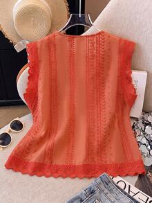 GlowEve Women's Solid Color Round Neck Single-Breasted Casual Shirt - Orange - View 2