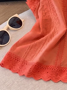 GlowEve Women's Solid Color Round Neck Single-Breasted Casual Shirt - Orange - View 5