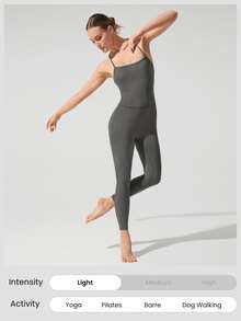 GLOWMODE 24" ButterFit Power Up Y-Back Jumpsuit Low Impact Yoga Pilates Daily Removable Cups - Dark Grey - View 7