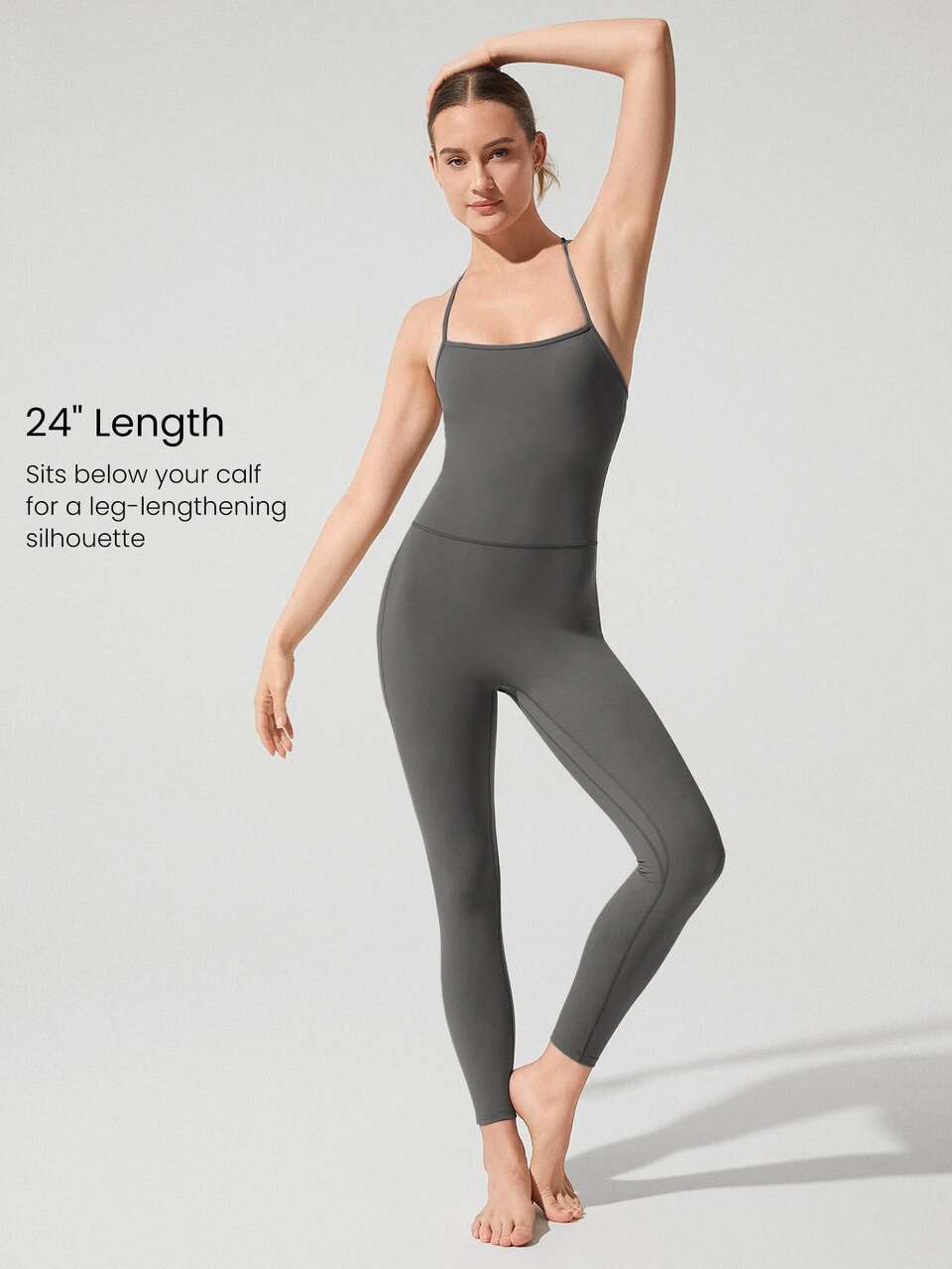 24" ButterFit Power Up Y-Back Jumpsuit Low Impact Yoga Pilates Daily Removable Cups