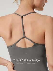 GLOWMODE 24" ButterFit Power Up Y-Back Jumpsuit Low Impact Yoga Pilates Daily Removable Cups - Dark Grey - View 5