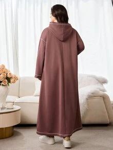 Solavon Plus Size Women's Hooded Casual Versatile Everyday Sweatshirt - Brown - View 3