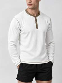Gym Rark 男士拼色長袖休閒運動 Polo T恤，健身房適用 - 白色 - 查看 3
