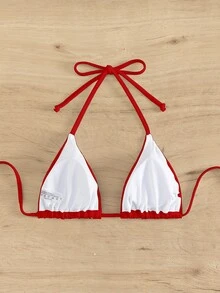 SHEIN Swim 2025 Women's Red Halter Bikini Top - Red - View 2