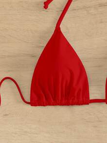 SHEIN Swim 2025 Women's Red Halter Bikini Top - Red - View 5