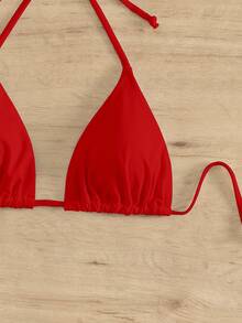 SHEIN Swim 2025 Women's Red Halter Bikini Top - Red - View 6