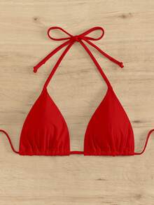 SHEIN Swim 2025 Women's Red Halter Bikini Top - Red - View 7