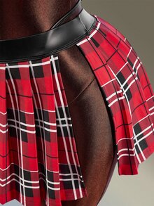Amplova Women's Plaid Halter Top And Pleated Mini Skirt Sports Set - Red - View 8