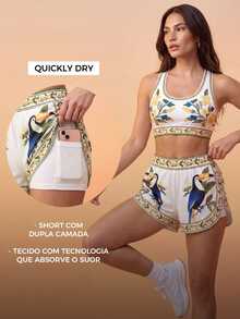 CAJUNI Women's Floral Bird Print Casual Daily Sports Shorts - Multicolor - View 1