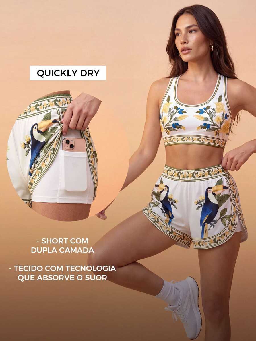 CAJUNI Women's Floral Bird Print Casual Daily Sports Shorts - Multicolor - View 1