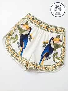 CAJUNI Women's Floral Bird Print Casual Daily Sports Shorts - Multicolor - View 4