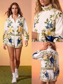 CAJUNI Women's Floral Print Casual Versatile Sports Long Sleeve Jacket - Multicolor - View 3