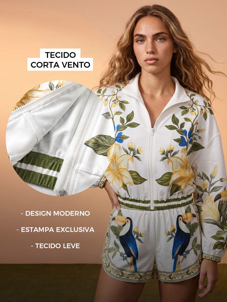 CAJUNI Women's Floral Print Casual Versatile Sports Long Sleeve Jacket - Multicolor - View 1