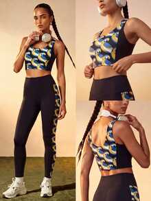 CAJUNI Women's All-Over Print Casual Daily Sports Bra - Black - View 3