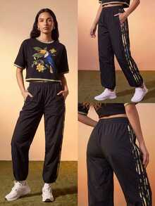 CAJUNI Women's Colorblock Casual Versatile Daily Travel Sports Long Pants - Black - View 3