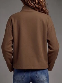 SHEIN LUNE معطف نسائي خريفي/شتوي بلون موحد وأكمام طويلة وأكتاف منخفضة وأزرار أمامية مفردة - بني - مشاهدة 2