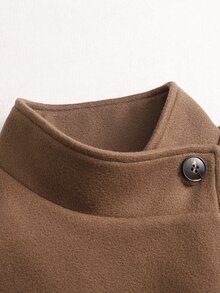 SHEIN LUNE معطف نسائي خريفي/شتوي بلون موحد وأكمام طويلة وأكتاف منخفضة وأزرار أمامية مفردة - بني - مشاهدة 5