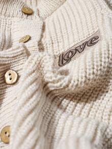 SHEIN 2pcs Newborn Baby Girl Knit Romper Hat Set Cute Sweet Cream Beige Ribbed Button Bear Ear Long Sleeve Round Neck Newborn Photo Winter Pullover Coat - Beige - View 8