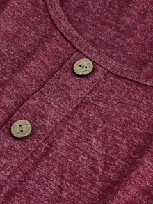 SHEIN Maternity-D Women's Burgundy Ruffle Hem Round Neck Button Decor Maternity Dress, Autumn/Winter Fall Photoshoot Formal Casual Elegant - Burgundy - View 7