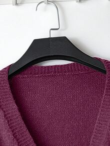 LUMIGAL Women's Autumn/Winter Casual Solid Color Wrap Waist Cardigan - Red Violet - View 8