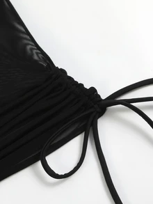 SHEIN Swim Summer Beach Mesh Drawstring Side Cover Up - Black - View 4