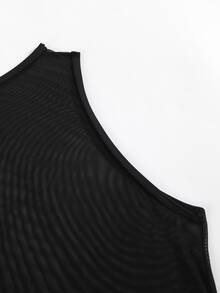 SHEIN Swim Summer Beach Mesh Drawstring Side Cover Up - Black - View 3