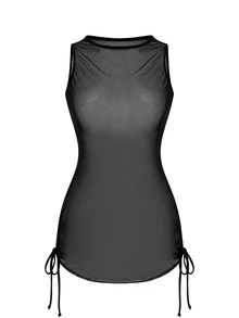 SHEIN Swim Summer Beach Mesh Drawstring Side Cover Up - Black - View 1
