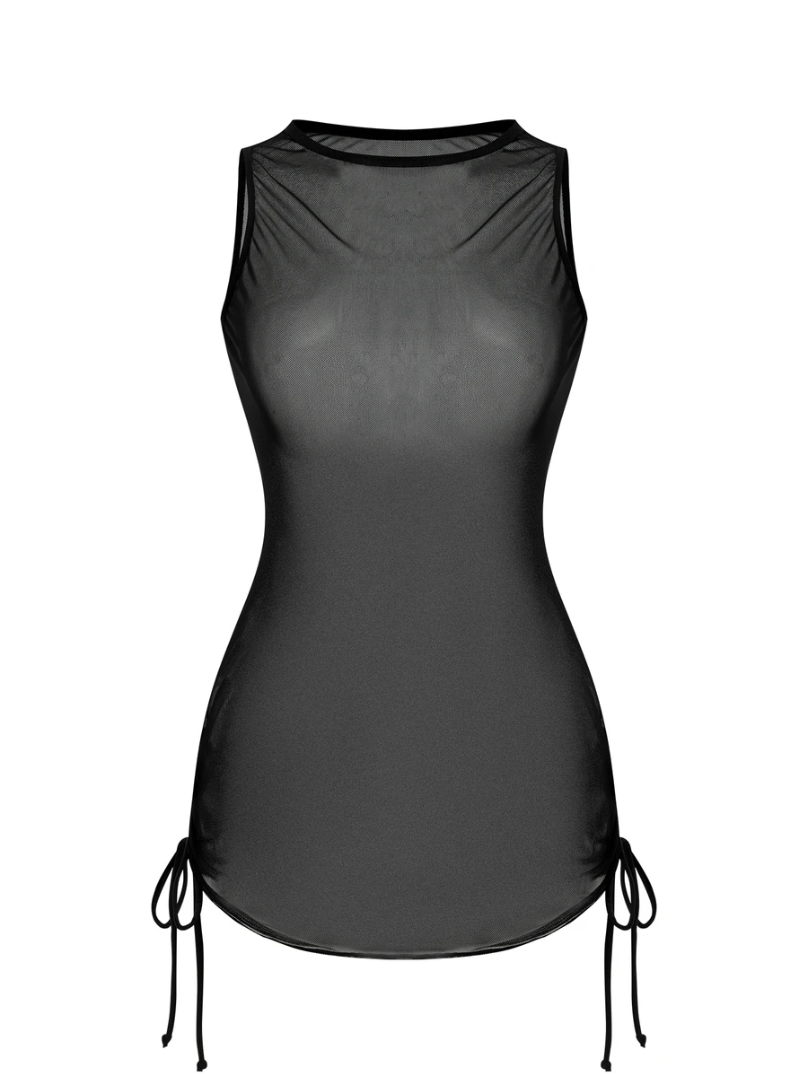 SHEIN Swim Summer Beach Mesh Drawstring Side Cover Up - Black - View 1