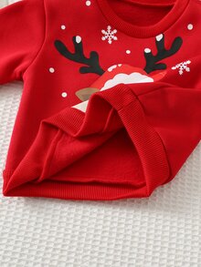 Cozy Pixies 2pcs Kids Baby Boy Casual Daily Comfortable Printed Pattern Crew Neck Pullover Long Sleeve Sweatshirt And Sweatpants Knit 2-Piece Set - Red - View 12