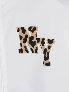 SHEIN Girls' Casual Athletic Band Versatile Minimalist Jacket Set, White Letter Embroidery, Ribbon Bows, Autumn/Winter, Off Campus Student Brown - Multicolor - View 5