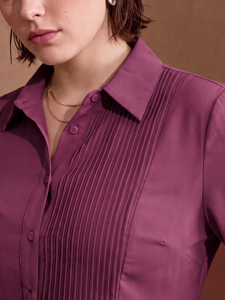 MOTF PREMIUM PLUS SIZE PURPLE STRIPED ELEGANT COMMUTER WOMEN'S BLOUSE - Purple - View 1