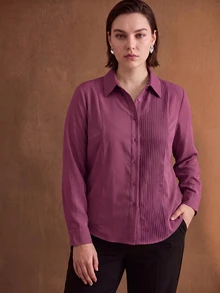 MOTF PREMIUM PLUS SIZE PURPLE STRIPED ELEGANT COMMUTER WOMEN'S BLOUSE - Purple - View 4