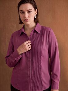 MOTF PREMIUM PLUS SIZE PURPLE STRIPED ELEGANT COMMUTER WOMEN'S BLOUSE - Purple - View 3