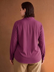 MOTF PREMIUM PLUS SIZE PURPLE STRIPED ELEGANT COMMUTER WOMEN'S BLOUSE - Purple - View 5