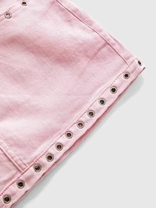 ROMWE Y2K Vintage Hot Girl Fish Eye Decor Mini Pink Low Waist Women's Denim Skirt - Pink - View 4