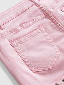 ROMWE Y2K Vintage Hot Girl Fish Eye Decor Mini Pink Low Waist Women's Denim Skirt - Pink - View 5
