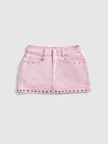ROMWE Y2K Vintage Hot Girl Fish Eye Decor Mini Pink Low Waist Women's Denim Skirt - Pink - View 2