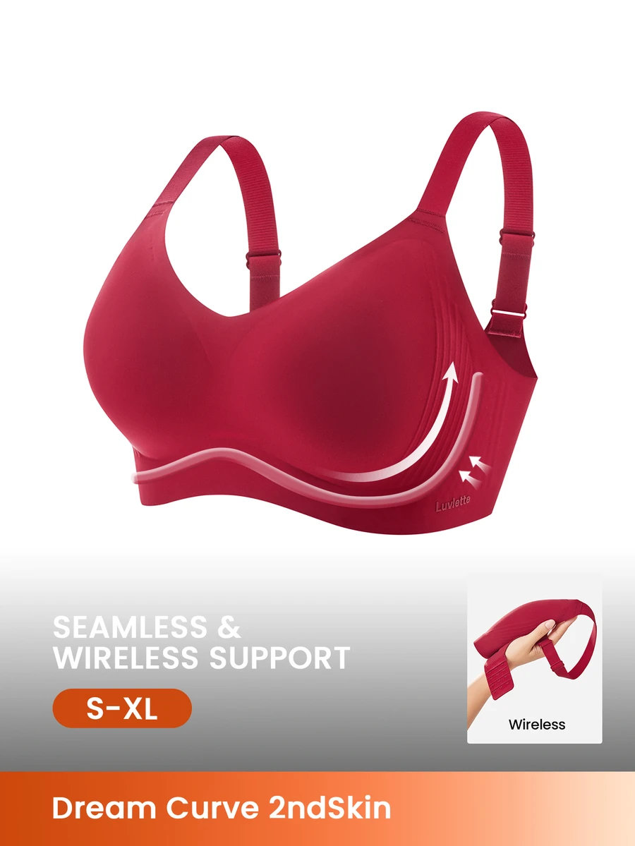 LUVLETTE Wireless Full Coverage Seamless Side Support Lounge Bralette No Show Underwear Workout Sports Sticky Basic SizeFreedom Christmas Red Bra - Red - View 1