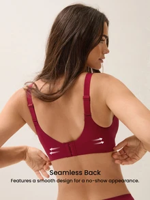 LUVLETTE Wireless Full Coverage Seamless Side Support Lounge Bralette No Show Underwear Workout Sports Sticky Basic SizeFreedom Christmas Red Bra - Red - View 4