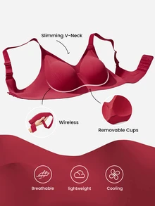 LUVLETTE Wireless Full Coverage Seamless Side Support Lounge Bralette No Show Underwear Workout Sports Sticky Basic SizeFreedom Christmas Red Bra - Red - View 5